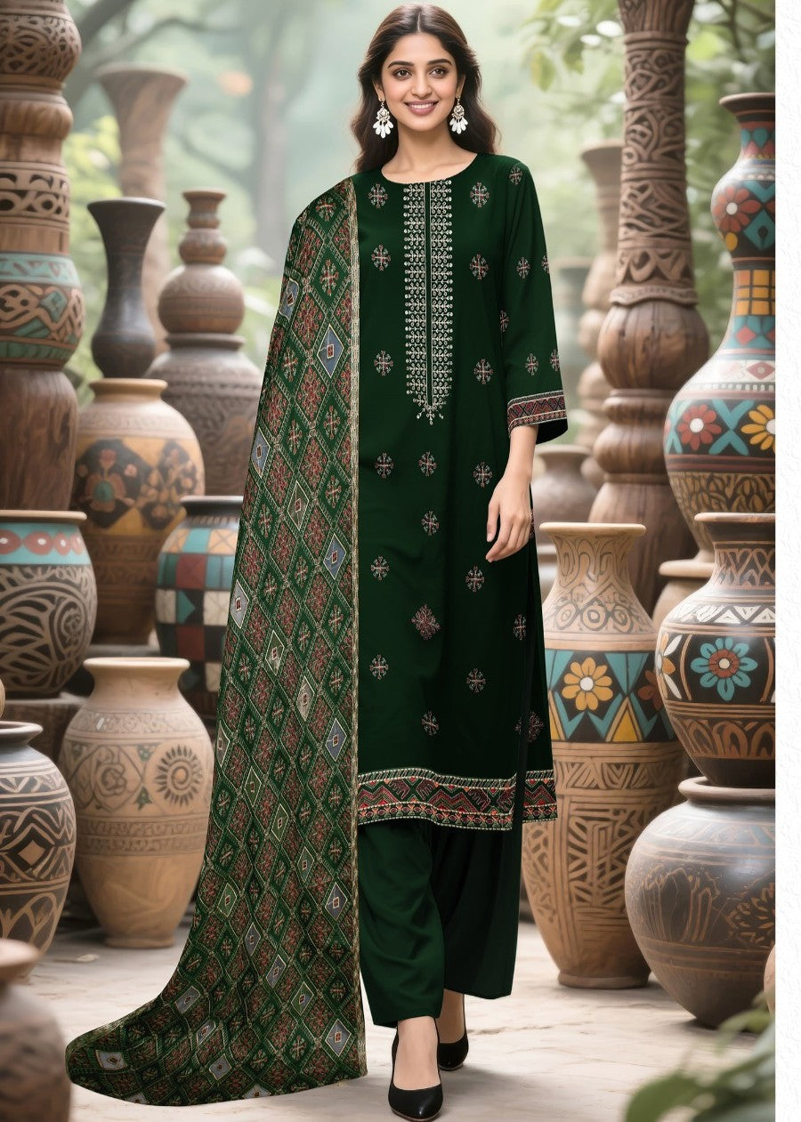 BAREEZE | DHANAK 3 PIECE UNSTICHED FULL HEAVY EMB SUIT WITH HEAVY EMB SHAWL FOR WINTER 2025-26