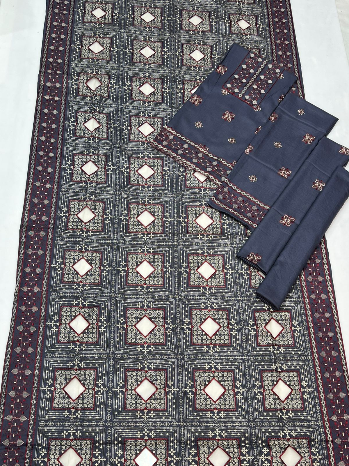 BAREEZE | DHANAK 3 PIECE UNSTICHED FULL HEAVY EMB SUIT WITH HEAVY EMB SHAWL FOR WINTER 2025-26