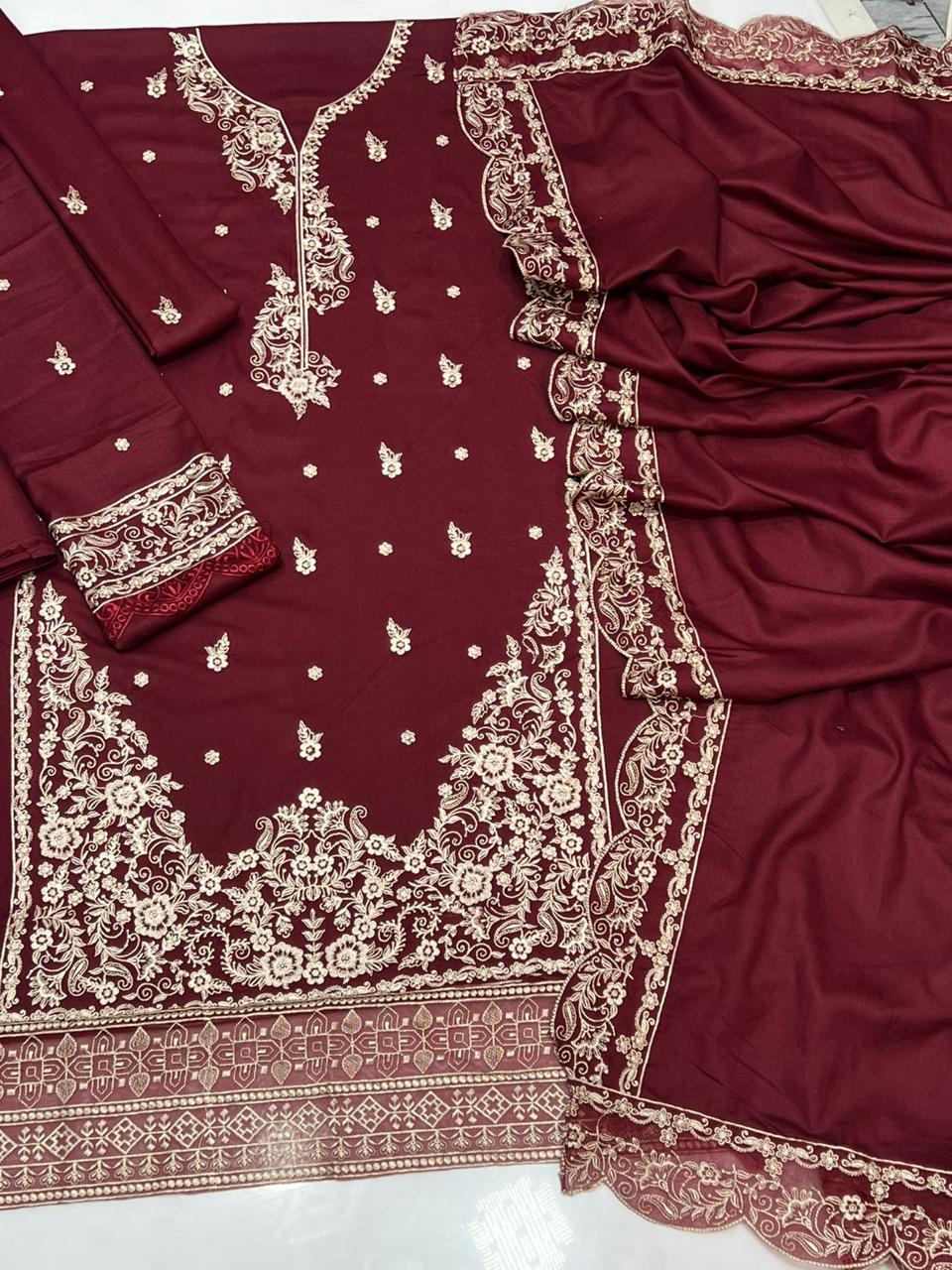 AZURE | DHANAK 3 PIECE UNSTICHED FULL HEAVY EMB SUIT WITH HEAVY EMB SHAWL FOR WINTER 2025-26