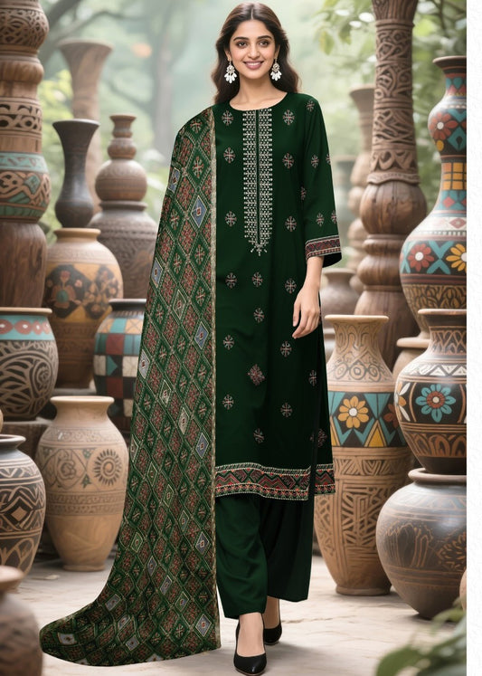 BAREEZE | DHANAK 3 PIECE UNSTICHED FULL HEAVY EMB SUIT WITH HEAVY EMB SHAWL FOR WINTER 2025-26