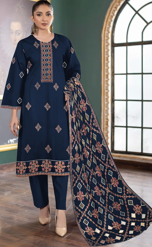 BAREEZE | DHANAK 3 PIECE UNSTICHED FULL HEAVY EMB SUIT WITH HEAVY EMB SHAWL FOR WINTER 2025-26
