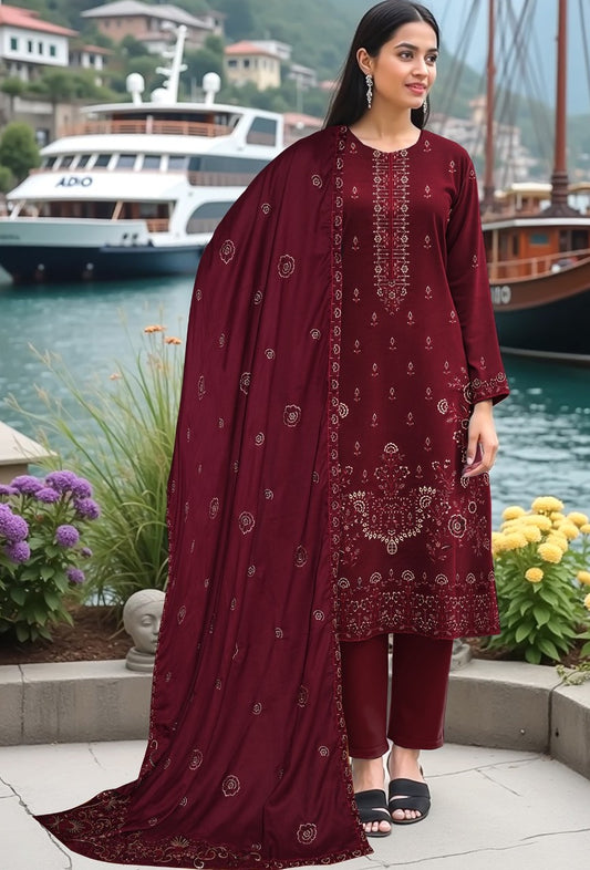 BAREEZE | DHANAK 3 PIECE UNSTICHED FULL HEAVY EMB SUIT WITH HEAVY EMB SHAWL FOR WINTER 2025-26