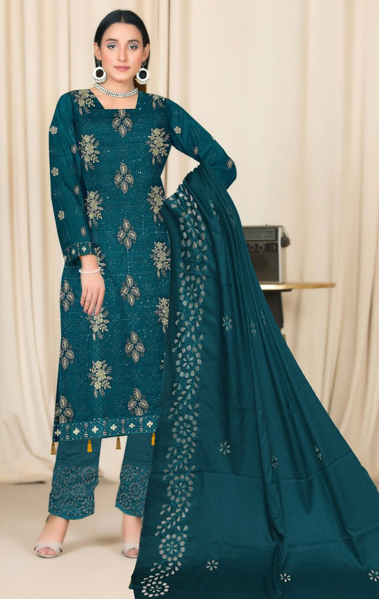 BAREEZE | DHANAK 3 PIECE UNSTICHED FULL HEAVY EMB SUIT WITH HEAVY EMB SHAWL FOR WINTER 2025-26