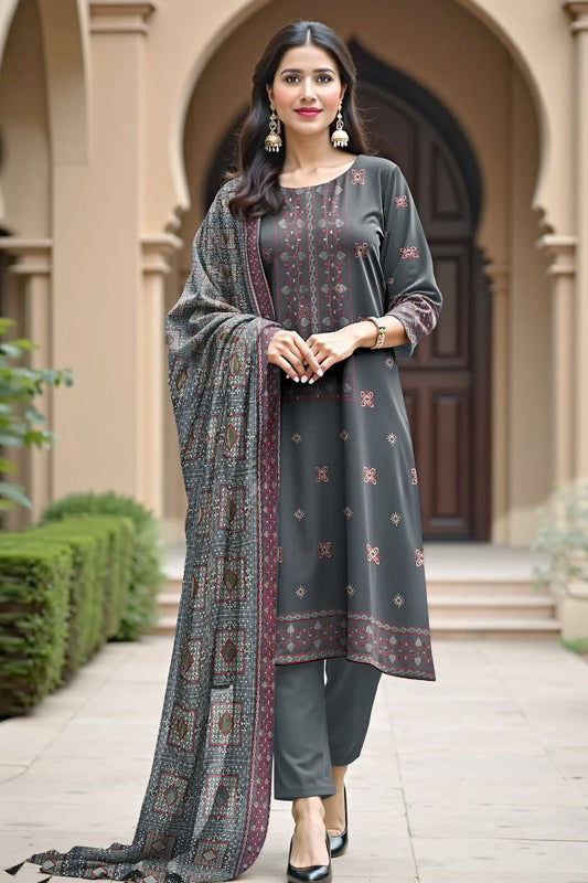 BAREEZE | DHANAK 3 PIECE UNSTICHED FULL HEAVY EMB SUIT WITH HEAVY EMB SHAWL FOR WINTER 2025-26