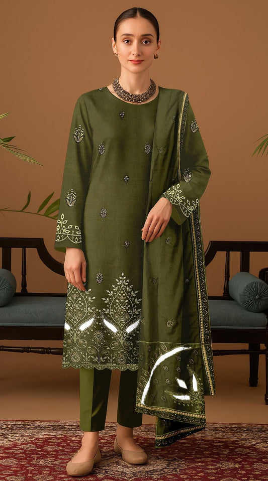ZARQASH| DHANAK 3 PIECE UNSTICHED FULL HEAVY EMB SUIT WITH HEAVY EMB SHAWL FOR WINTER 2025-26